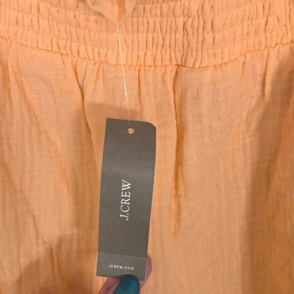 J.Crew NWT Cotton Peasant Top M Orange Smocked Puff Sleeve Cropped Blouse